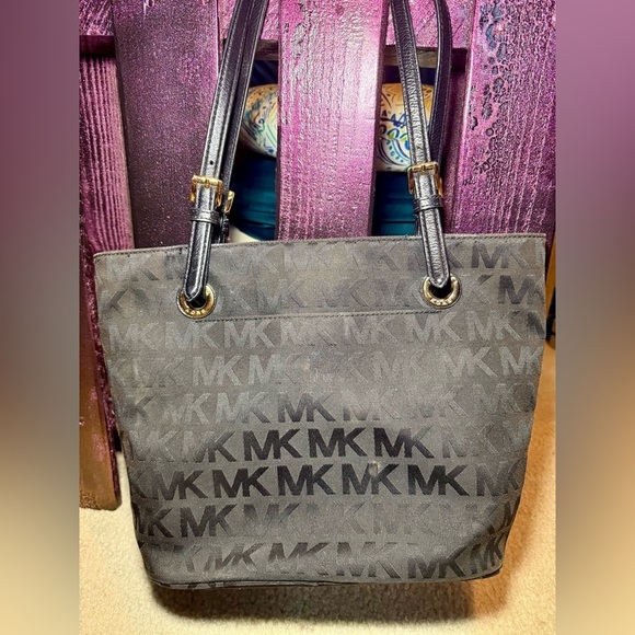 Michael Kors Black Monogram Tote with Gold Hardware - Picture 6 of 7